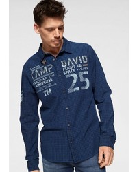 dunkelblaues bedrucktes Langarmhemd von Camp David