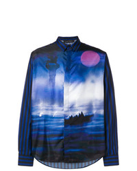 dunkelblaues bedrucktes Langarmhemd von Christian Pellizzari