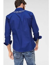 dunkelblaues bedrucktes Langarmhemd von Cipo & Baxx
