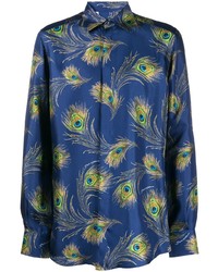 dunkelblaues bedrucktes Langarmhemd von Dolce & Gabbana