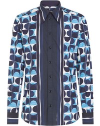 dunkelblaues bedrucktes Langarmhemd von Dolce & Gabbana