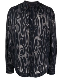 dunkelblaues bedrucktes Langarmhemd von Eckhaus Latta
