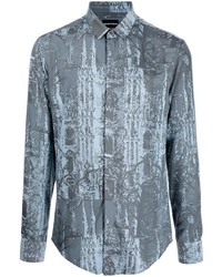 dunkelblaues bedrucktes Langarmhemd von Emporio Armani