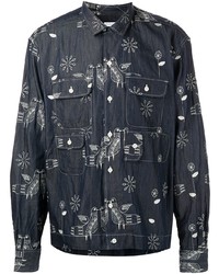 dunkelblaues bedrucktes Langarmhemd von Engineered Garments