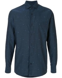 dunkelblaues bedrucktes Langarmhemd von Ermenegildo Zegna