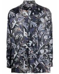 dunkelblaues bedrucktes Langarmhemd von Fendi