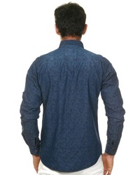 dunkelblaues bedrucktes Langarmhemd von FIOCEO
