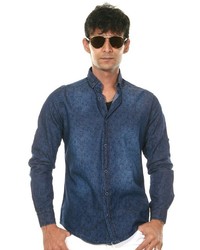 dunkelblaues bedrucktes Langarmhemd von FIOCEO