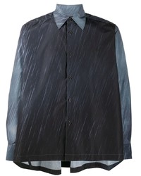 dunkelblaues bedrucktes Langarmhemd von Fumito Ganryu