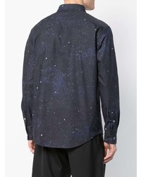 dunkelblaues bedrucktes Langarmhemd von Off-White