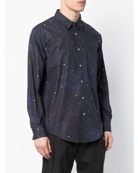 dunkelblaues bedrucktes Langarmhemd von Off-White