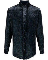 dunkelblaues bedrucktes Langarmhemd von Giorgio Armani