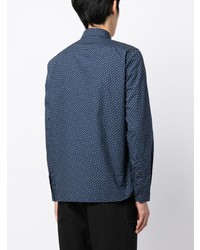 dunkelblaues bedrucktes Langarmhemd von BOSS