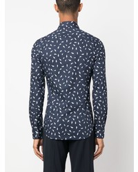 dunkelblaues bedrucktes Langarmhemd von Canali