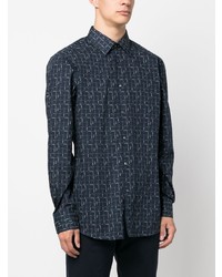 dunkelblaues bedrucktes Langarmhemd von BOSS