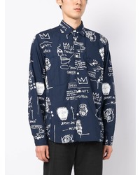 dunkelblaues bedrucktes Langarmhemd von Junya Watanabe MAN