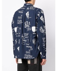 dunkelblaues bedrucktes Langarmhemd von Junya Watanabe MAN