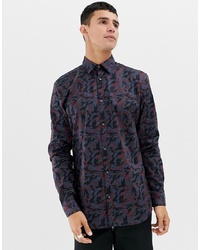 dunkelblaues bedrucktes Langarmhemd von Jack & Jones
