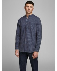 dunkelblaues bedrucktes Langarmhemd von Jack & Jones