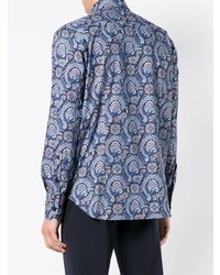 dunkelblaues bedrucktes Langarmhemd von Billionaire