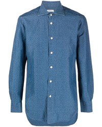 dunkelblaues bedrucktes Langarmhemd von Kiton