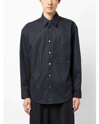 dunkelblaues bedrucktes Langarmhemd von Wooyoungmi