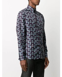 dunkelblaues bedrucktes Langarmhemd von Lanvin