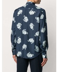 dunkelblaues bedrucktes Langarmhemd von Lanvin