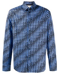 dunkelblaues bedrucktes Langarmhemd von Marni