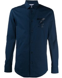dunkelblaues bedrucktes Langarmhemd von Moschino