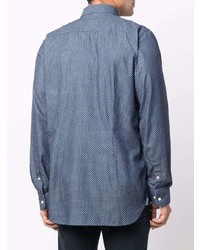 dunkelblaues bedrucktes Langarmhemd von Tommy Hilfiger