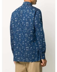 dunkelblaues bedrucktes Langarmhemd von Kiton