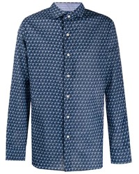 dunkelblaues bedrucktes Langarmhemd von Polo Ralph Lauren