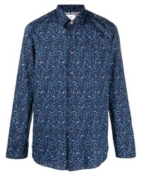 dunkelblaues bedrucktes Langarmhemd von PS Paul Smith