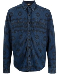 dunkelblaues bedrucktes Langarmhemd von Ralph Lauren RRL