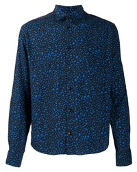 dunkelblaues bedrucktes Langarmhemd von Saint Laurent