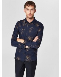 dunkelblaues bedrucktes Langarmhemd von Selected Homme