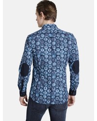 dunkelblaues bedrucktes Langarmhemd von SHIRTMASTER