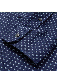 dunkelblaues bedrucktes Langarmhemd von Club Monaco