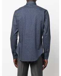 dunkelblaues bedrucktes Langarmhemd von Brioni