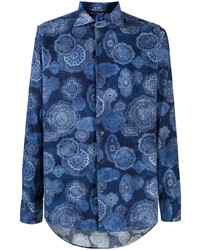dunkelblaues bedrucktes Langarmhemd von Tintoria Mattei
