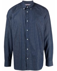dunkelblaues bedrucktes Langarmhemd von Tommy Hilfiger