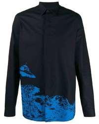 dunkelblaues bedrucktes Langarmhemd von Valentino