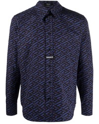 dunkelblaues bedrucktes Langarmhemd von Versace