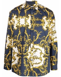 dunkelblaues bedrucktes Langarmhemd von Waxman Brothers