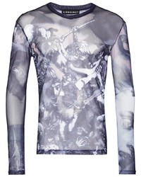 dunkelblaues bedrucktes Langarmshirt aus Netzstoff von Y/Project