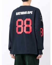 dunkelblaues bedrucktes Langarmshirt von A Bathing Ape