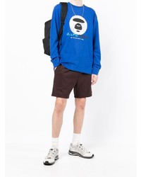 dunkelblaues bedrucktes Langarmshirt von AAPE BY A BATHING APE