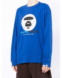 dunkelblaues bedrucktes Langarmshirt von AAPE BY A BATHING APE