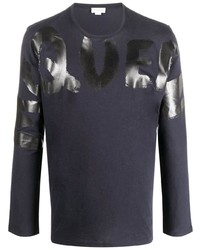 dunkelblaues bedrucktes Langarmshirt von Alexander McQueen